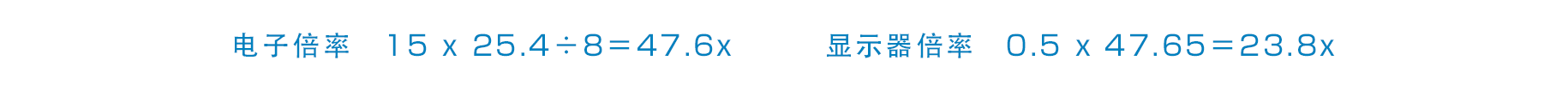 电子倍率　15 x 25.4÷8＝47.6x　显示器倍率　0.5 x 47.65＝23.8x